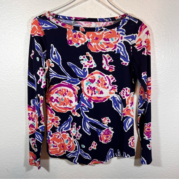 Lilly Pulitzer Tops - Lilly Pulitzer navy floral Talya top long sleeve